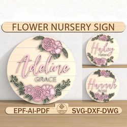 flower nursery name sign, flower 3d wooden sign, nursery wall art, wood baby name sign, girl nursery decor
