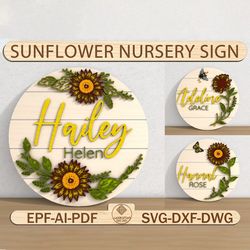 3d sunflower nursery name sign , sunflower 3d wooden sign,girl nursery decor, nursery wall art,wood baby name sign