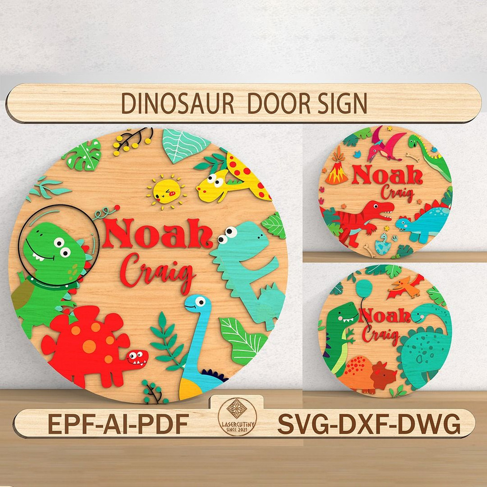 Personalized Dinosaur Door Sign Svg Farmhouse Door DecorKids Dinosaur SignDinosaur Door HangerLayer 0
