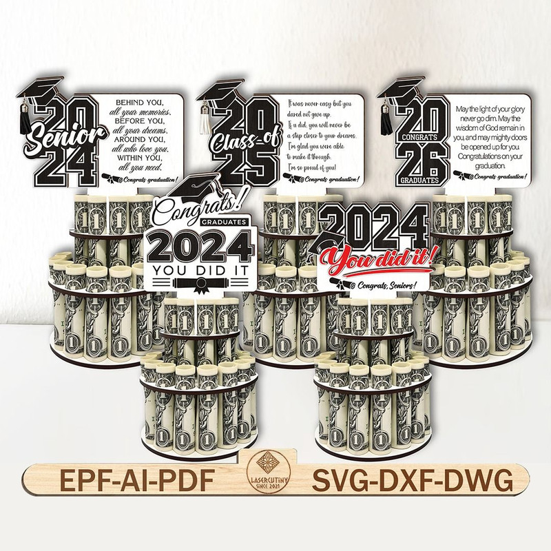 Bundle Graduation 2024 Money Cake Svg School Graduation Money HolderClass Of 2024 Laser Cut Gradua 0