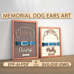 dog ear outline wood frame collar holder svg, memorial dog ears art ,collar sign, dog memorial, pet loss gifts dog svg