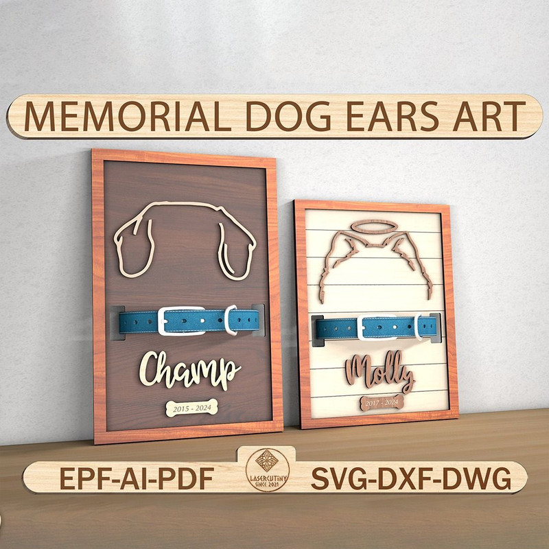 Dog Ear Outline Wood Frame Collar Holder Svg Memorial Dog Ears Art Collar Sign Dog Memorial Pet Los 0