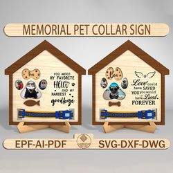 personalized pet memorial stand decor lasercut svg,memorial wood frame with collar holder,dog memorial gift