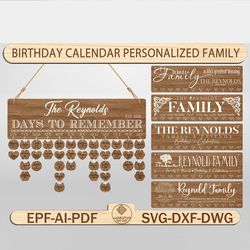 birthday calendar personalized family svg, birthday plaque housewarming gift days to remember