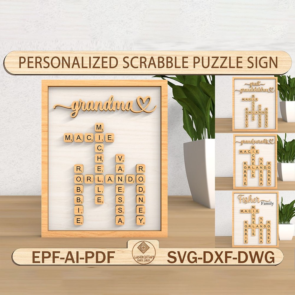 Personalized Scrabble Puzzle Sign Cut File Svg Wooden Sign For GrandparentsGifts For Grabdma 0