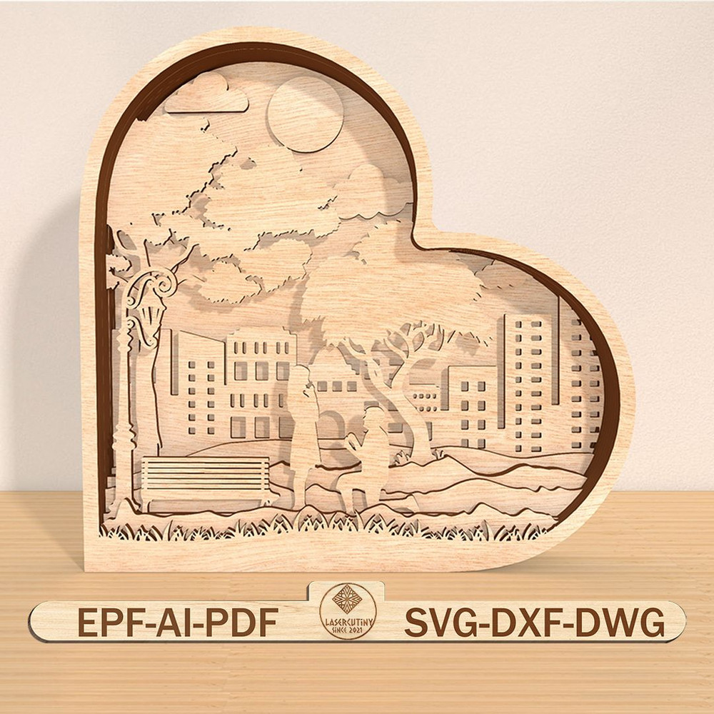 3D Multilayer Happy Valentines Standing Lasercut File SVG Wooden Heart Shaped Decor Svg 0