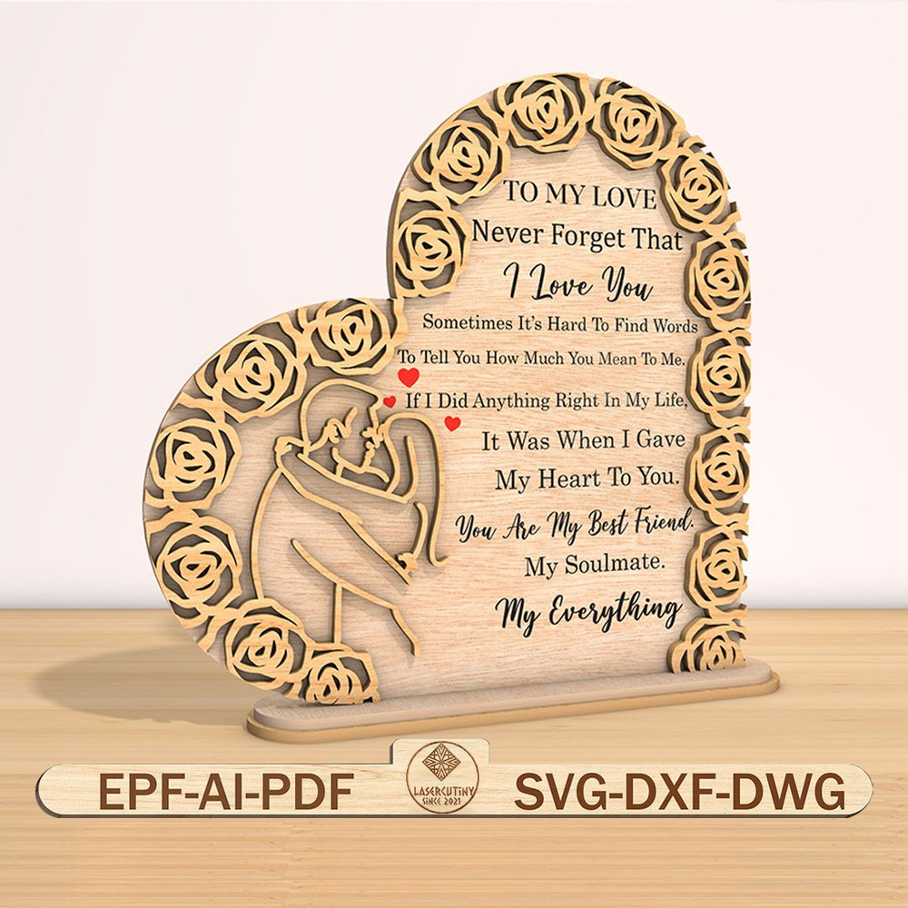 Happy Valentines Day Standing Decor Svg Gift For Lover Valentine Themed Lasercut File Svg Wooden Ro 0