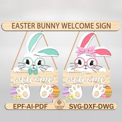 easter door hanger svg, easter welcome sign svg, cute bunny cutfile svg, easter decoration laser ,easter glowforge svg