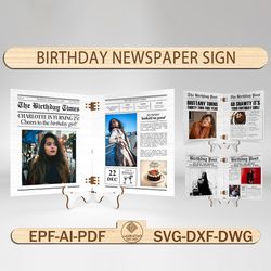 birthday newspaper stranding wood sign svg, large newspaper canva template svg, customize birthday image