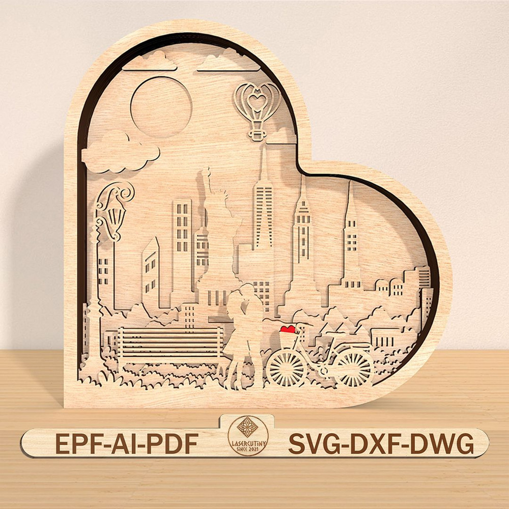 Valentines Day Multilayer Laser Cut SVG File Wooden Heart Ornament Svg Gift For Couple Proposal Sce 0