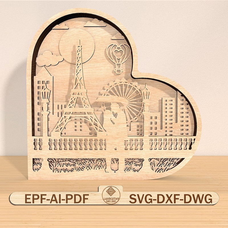 3D Multilayer Valentine Days Laser Cut File SVG Wooden Heart Shaped Decor Svg Kissing Scene Standin 0