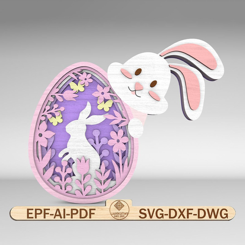 Multilayer Easter Bunny With Egg SVG Easter Day Svg Hello Spring Scene Art Svg 6 Layer Art Piece Fo 0