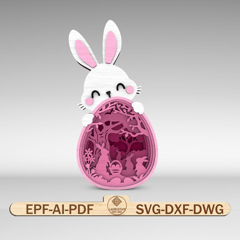 Multilayer Easter Bunny With Egg Scene Art SVG Easter Day Svg Hello Spring Scene Art Svg 0