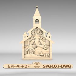 multilayer jesus story church scene art svg, easter day svg, he is risen scene art svg, 6 layer art piece for glowforge