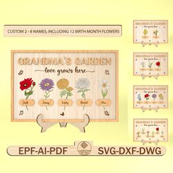 personalized grandma's garden sign svg,birth month flowers sign svg,gift for mom,grandma sign svg, mothers day gift svg