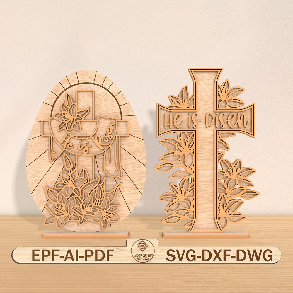 3D Multilayer Easter Egg Cross Art SvgHe Is Risen Lasercut File Svg Wooden Easter Egg Art Svg 0