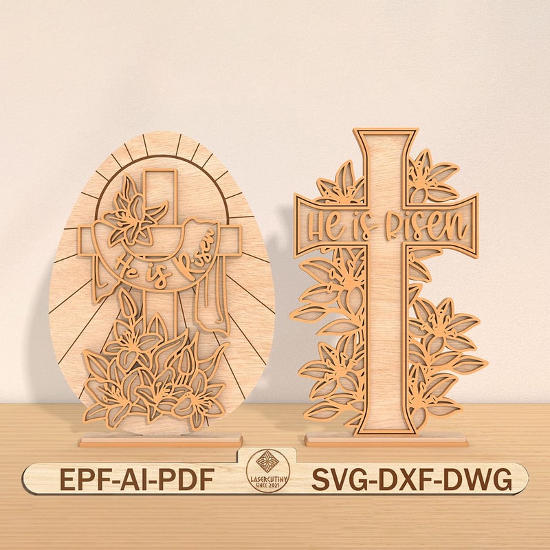3D Multilayer Easter Egg Cross Art SvgHe Is Risen Lasercut File Svg Wooden Easter Egg Art Svg 0