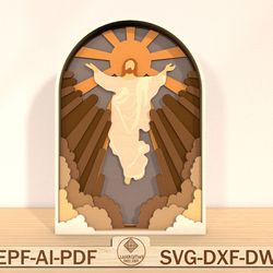 mutilayer jesus happy easter's day svg, jesus and cross lasercut file svg, standing home decor svg