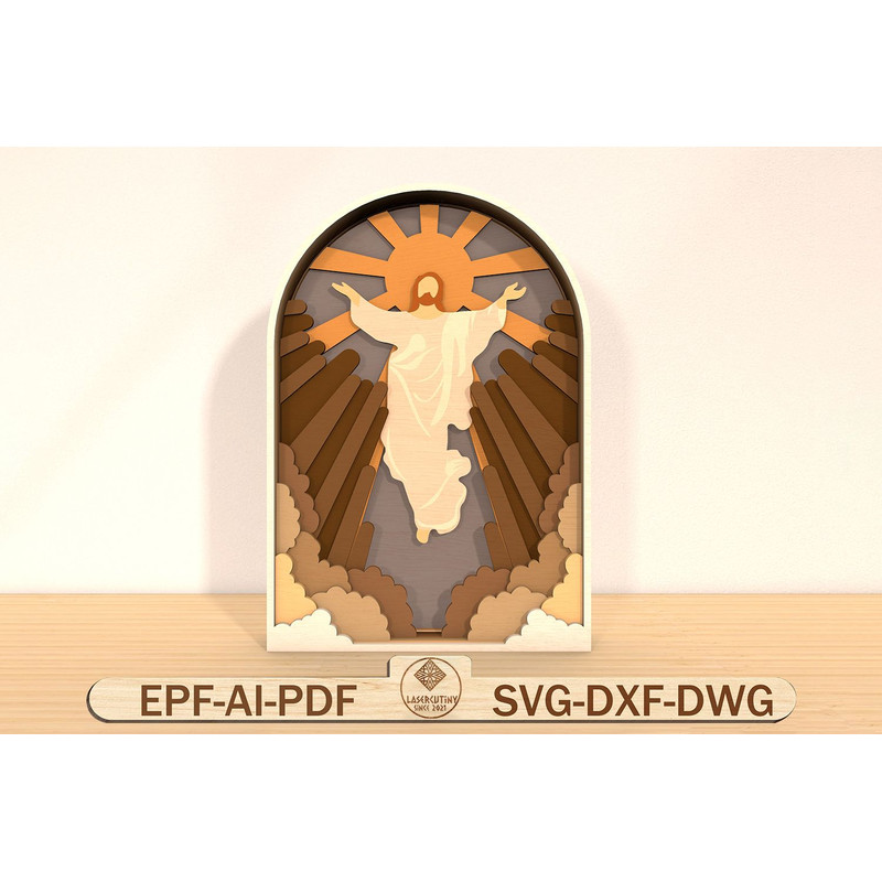 Mutilayer Jesus Happy Easters Day Svg Jesus And Cross Lasercut File Svg Standing Home Decor Svg 0