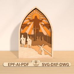 mutilayer jesus and cross lasercut file svg, jesus happy easter's day svg, standing home decor svg, angel svg
