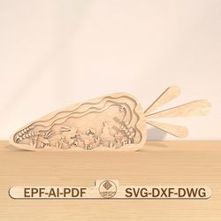 3d multilayer easter's carrot shape stand svg, easter spring lasercut file svg, wooden bunny carrot svg