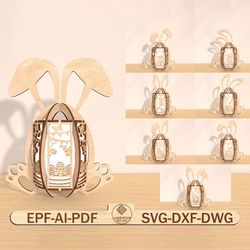 easter's day bunny egg lantern lasercut file svg, table standing svg, wooden bunny egg design lantern svg