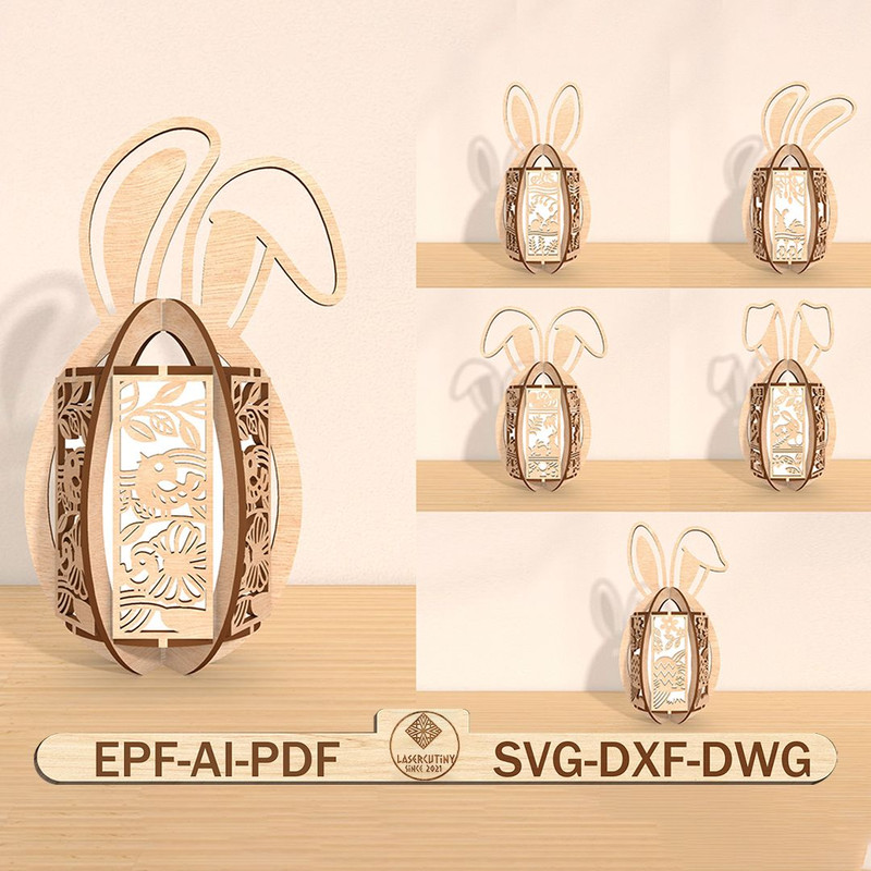 Easters Day Bunny Egg Lantern Lasercut File Svg Holiday Decor Svg Wooden Egg Design Lantern Svg Eas 0