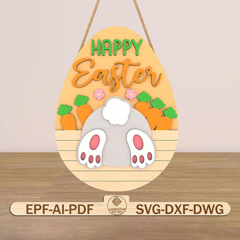 Easters Day Egg Door Hanger Lasercut File Svg Bunyy Egg Sign Door Svg Rabbit Door Hanger Svg Welcom 0