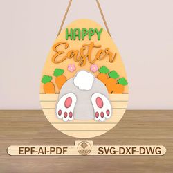 easter's day egg door hanger lasercut file svg, bunyy egg sign door svg, rabbit door hanger svg, welcome sign svg