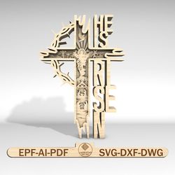 multilayer he is risen cross scene art svg, he is risen art svg, jesus story svg, 9 layer art piece for glowforge