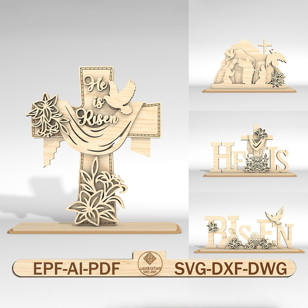 Easter Risen Stand Decor SVG Easter Day Svg He Is Risen Svg Christian Jesus Art Svg 0