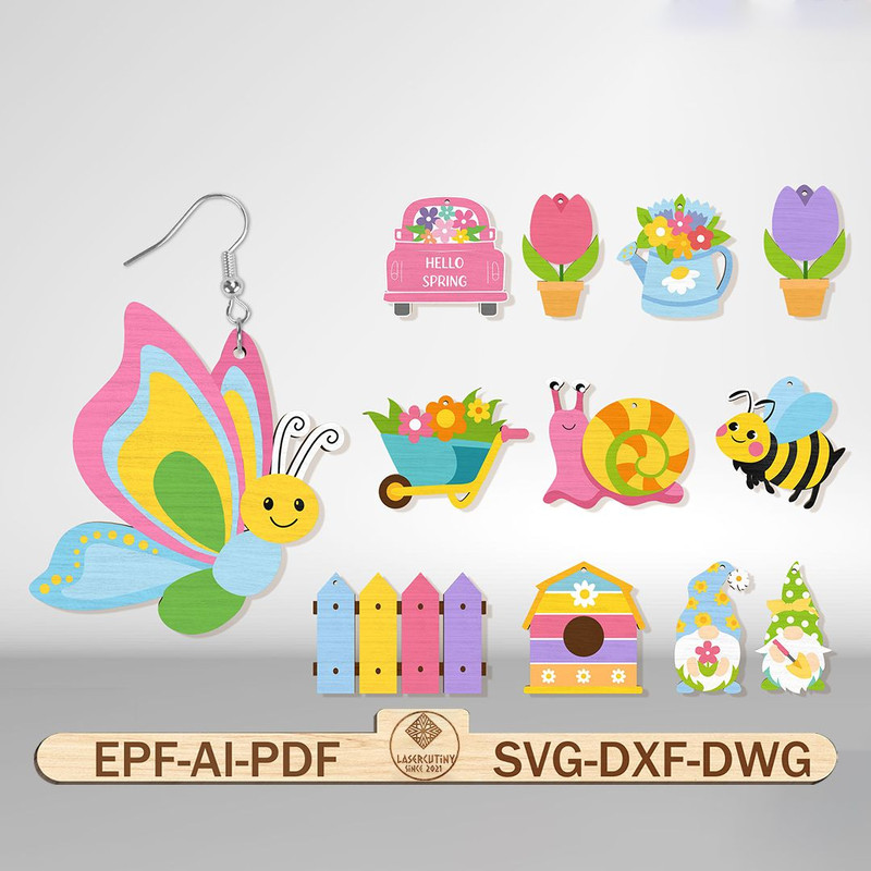 Happy Easter Earring Svg Bundle Spring Easter Earrings Laser Cut File Spring Flower Earrings SVG 0