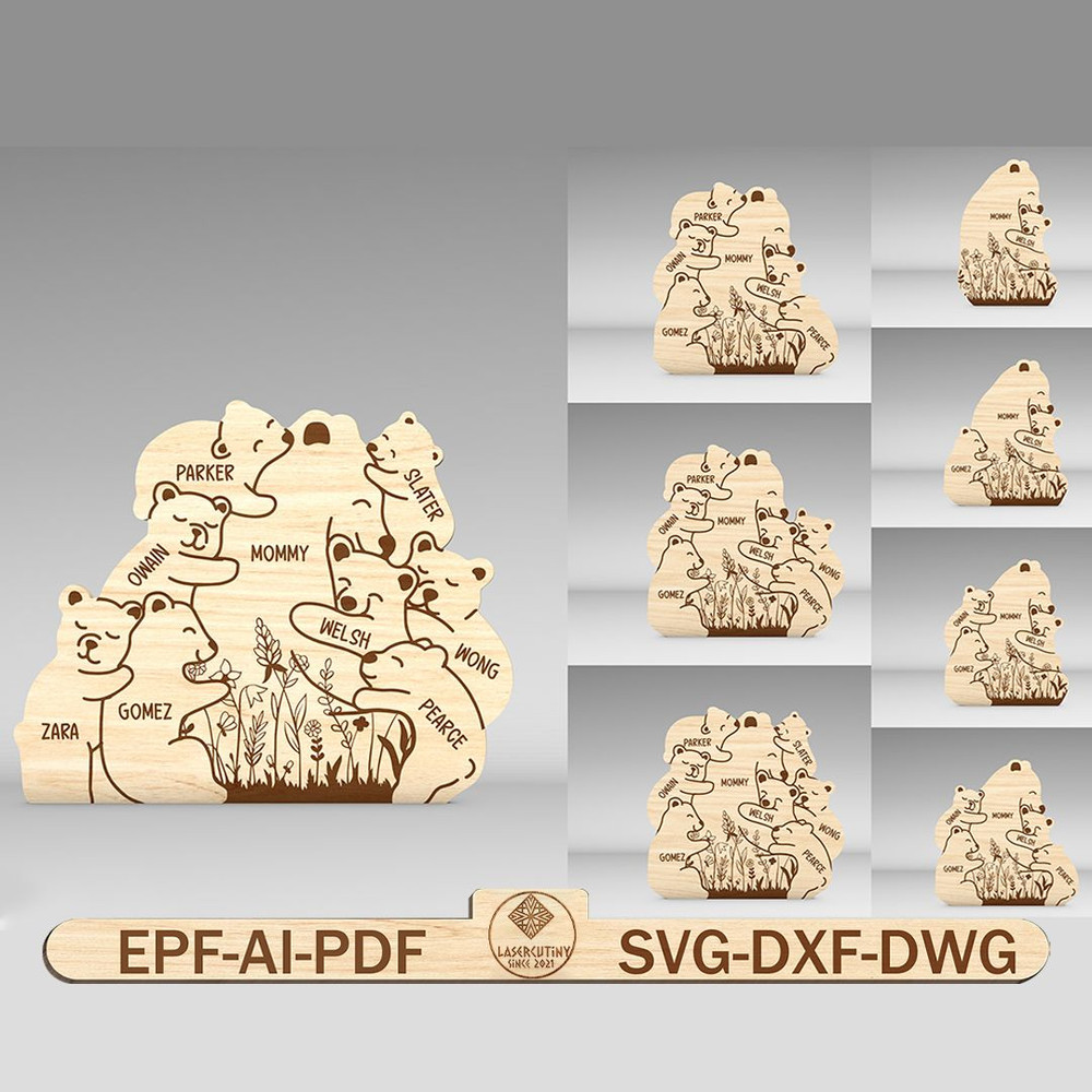Personalized Floral Bear Family Puzzle SVGBear Puzzle Pieces SvgMothers Day Gifts SvgMothers Day Sv 0