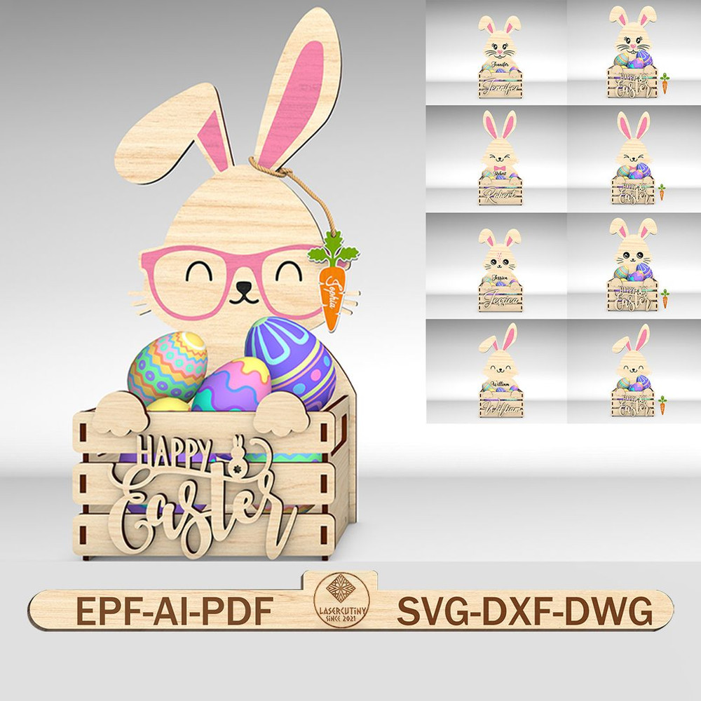 Easter Bunny Wooden Crate Svg Bundle Easter Rabbit Basket SVG Easter Treat Box Svg Easter Day Decor 0