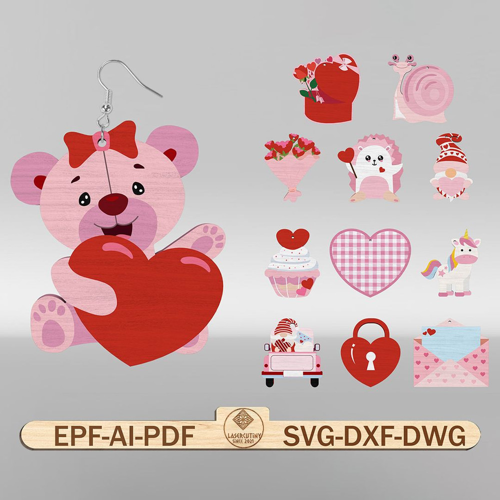 Pink Valentines Day Earring SVG Bundle Gift For Her Heart And Rose Earring Svg Valentines Day Svg L 0