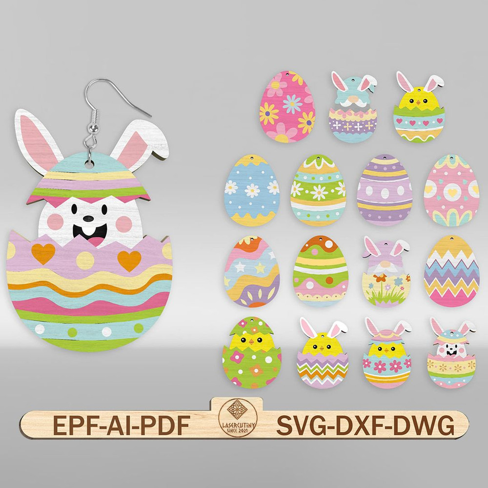 Easter Egg Earring Svg Bundle Happy Easter Earrings Laser Cut File Easter Bunny Egg Earrings SVG 0