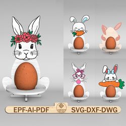 easter bunny egg holder svg,floral rabbit egg holder stand svg
