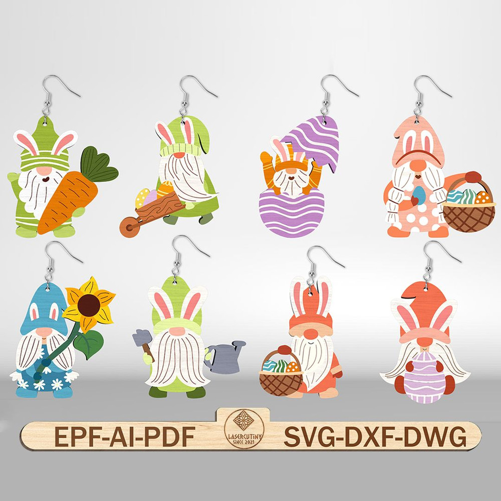 Easter Gnome Earring Svg Bundle Easter Bunny Gnome Earrings Laser Cut File Spring Gnome Earrings SV 0