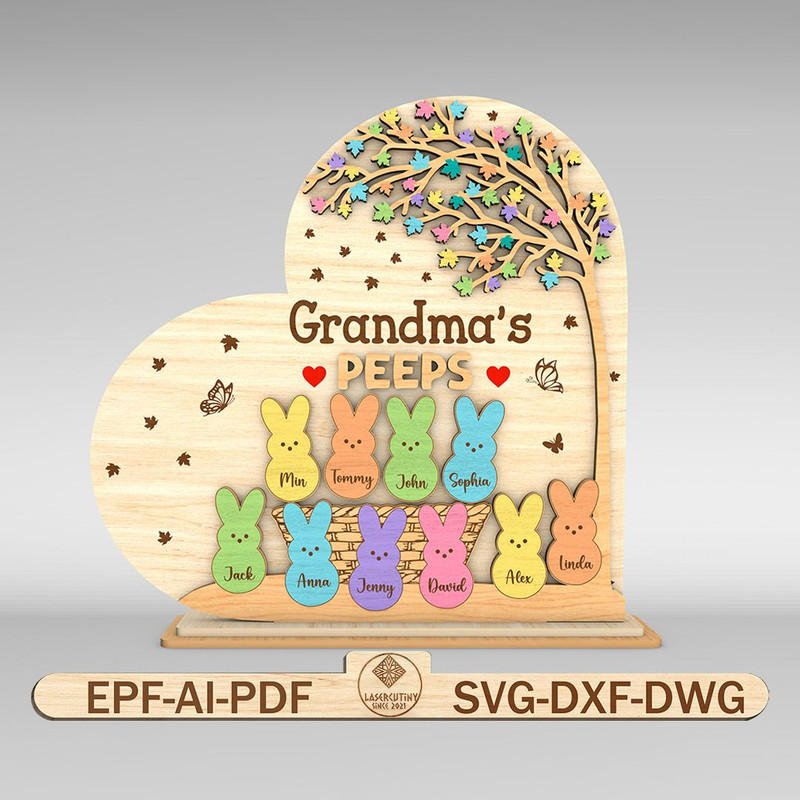 Personalized Grandmas Peeps Heart Sign SVG Easter Day Decor Svg Grandma Bunny Easter Sign Svg Glowf 0