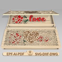 valentines day box gift with rose svg, wooden rose svg, gift for her, valentines day flower box svg, laser cut files