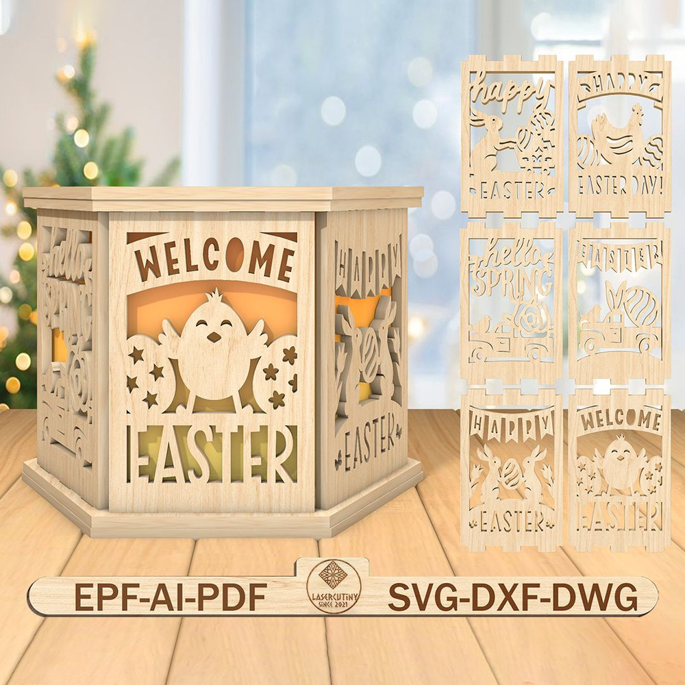 3D Easter Chick Tea Light Holder Laser Cut File Hello Spring Lamp SvgEaster Bunny SvgHappy Easter C 0