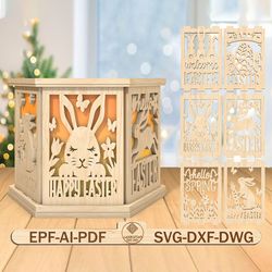 3d easter bunny tea light holder laser cut file, hello spring lamp svg, easter egg svg, happy easter candle lantern svg