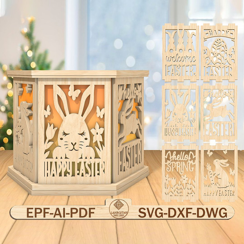 3D Easter Bunny Tea Light Holder Laser Cut File Hello Spring Lamp Svg Easter Egg Svg Happy Easter C 0