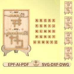 personalized first mom now grandma crossword scrabble sign svg, gift for mom, grandma sign svg