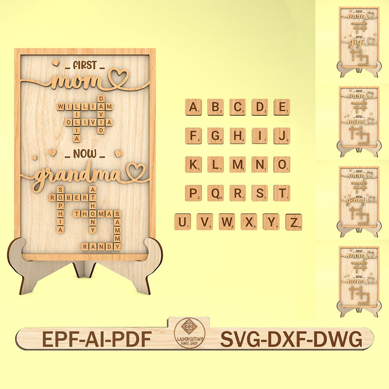 Personalized First Mom Now Grandma Crossword Scrabble Sign Svg Gift For Mom Grandma Sign Svg 0