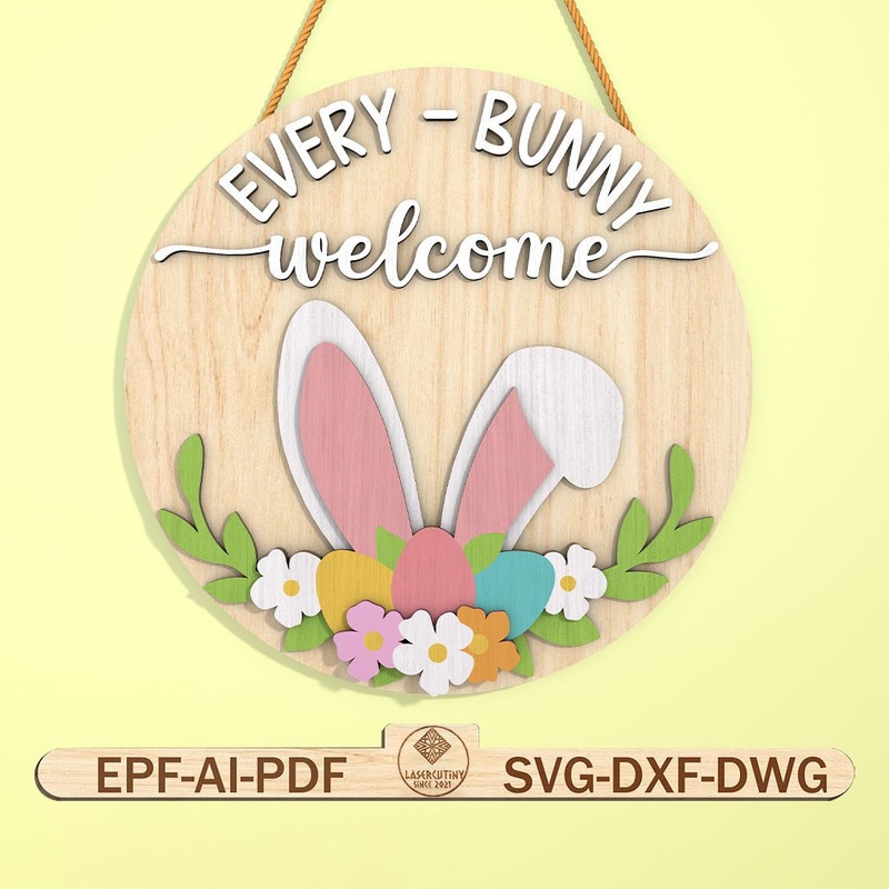 Every Bunny Welcome Sign SVG File Easter Bunny Round Sign SVG Happy Easter Door Sign Svg Hello Spri 0