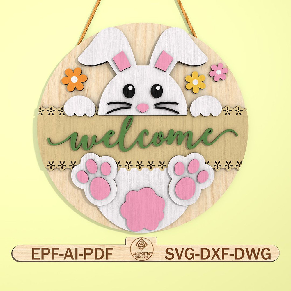 Easter Bunny Door Sign SVG File Easter Round Sign SVG Happy Easter Welcome Sign Svg Hello Spring Do 0