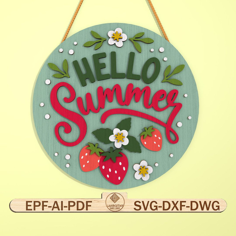 Happy Summer Door Sign SVG File Summer Round Sign SVG Strawberry And Flower Welcome Sign Svg Summer 0