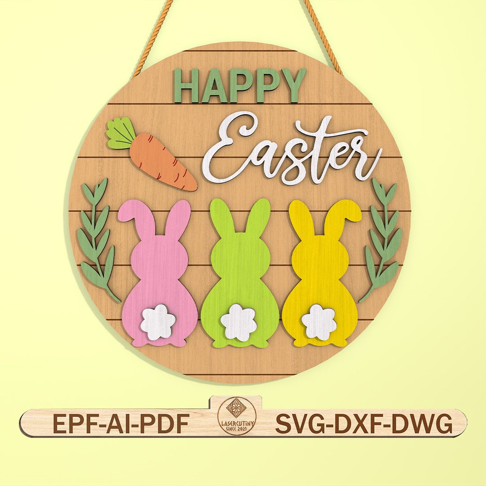 Happy Easter Door Sign SVG File Easter Round Sign SVG Easter Bunny Welcome Sign Svg Hello Spring Do 0
