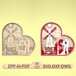 multilayer couple heart scene art svg, romantic scene svg, couple lovers svg, valentines day svg, 6 layer art piece